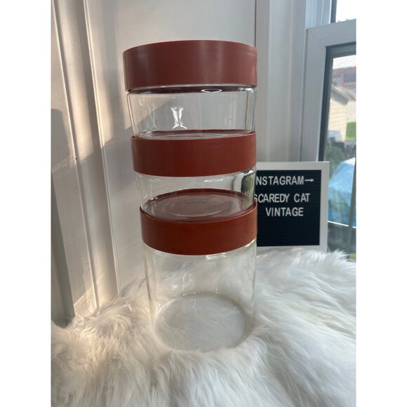 Vintage Pyrex glass and orange plastic kitchen canisters jars containers - Picture 2 of 7